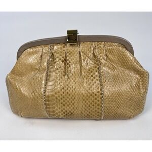 Vintage Palizzio Genuine Snakeskin Handbag Tan Clutch Shoulder Bag